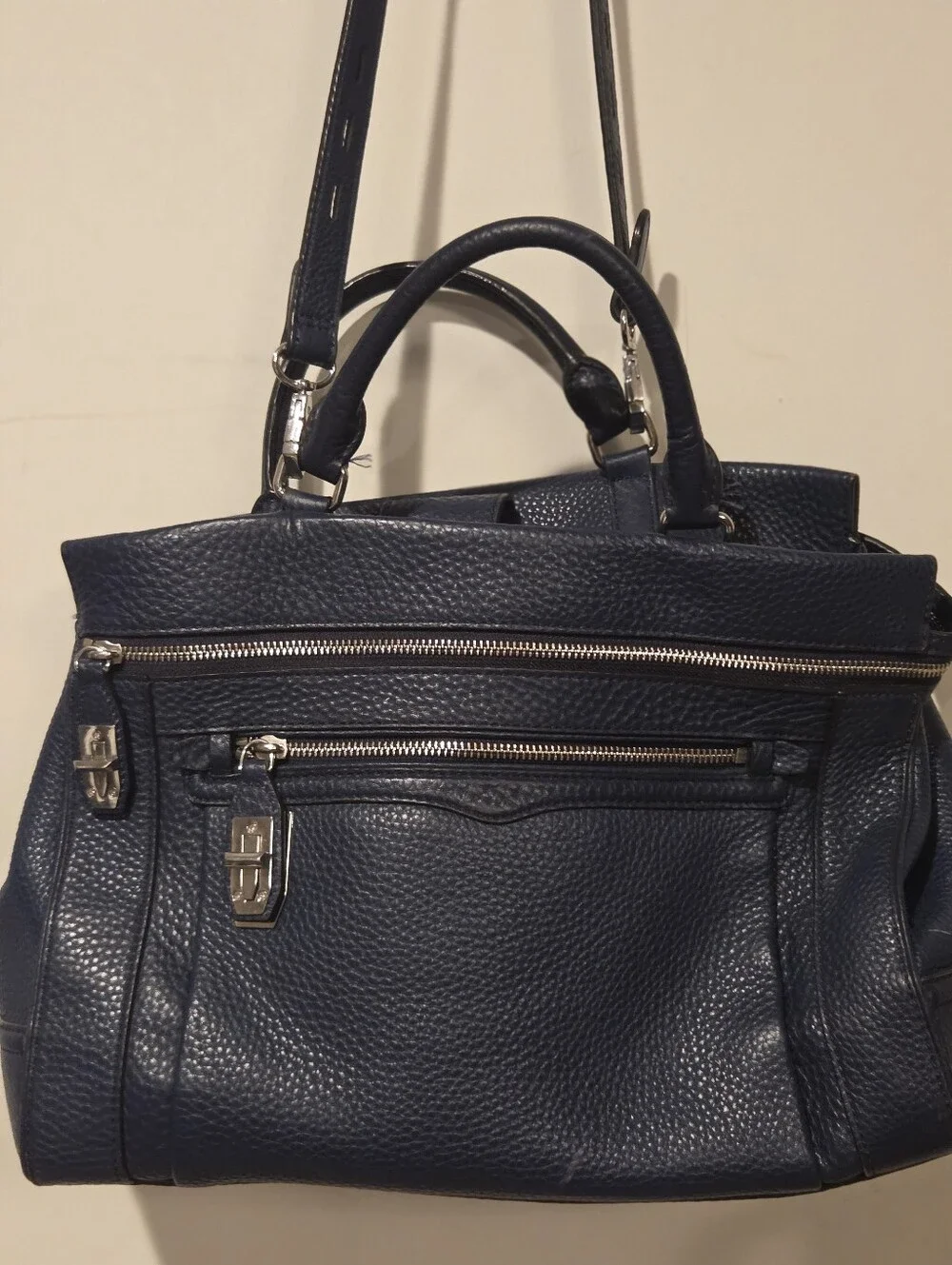 Rebecca Minkoff Classic Navy Pebbled Leather Satchel Bag
